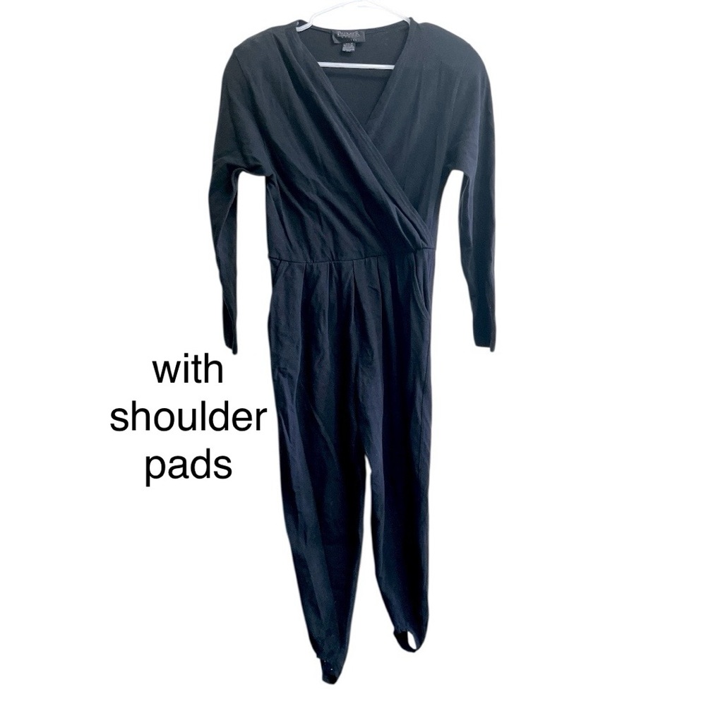 Premier Black Wrap-Style Jumpsuit removable Shoulder Pads Tapered romper size M